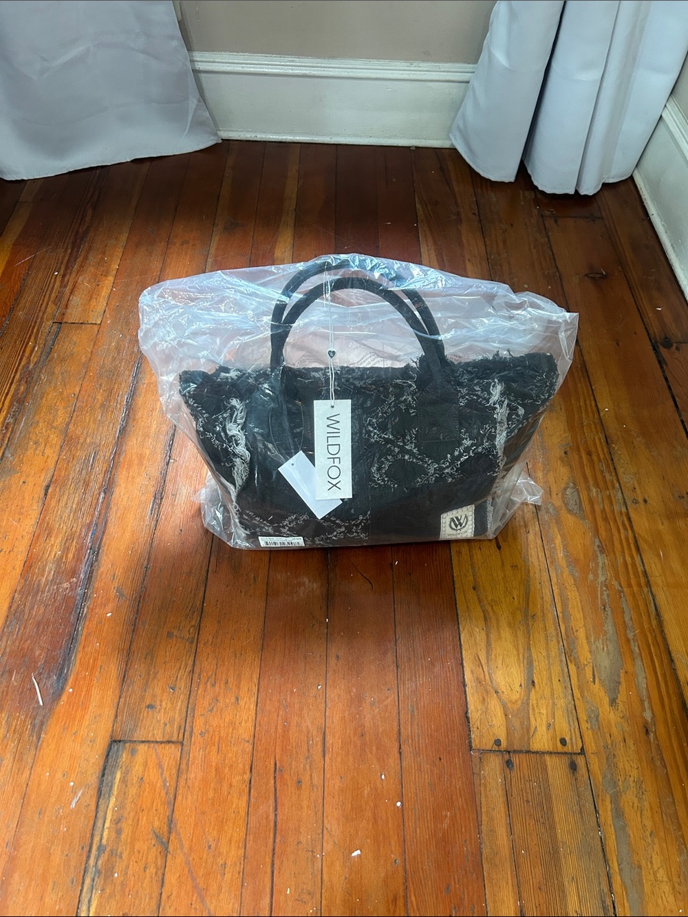 Wildfox Black Denim Fringe Crossbody Tote - Picture 12 of 12